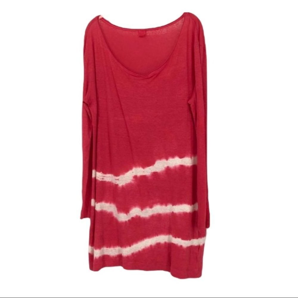 120% Lino Red and white tie dye long  sleeve mini dress medium